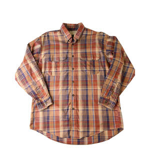 Cabela's Shirt Men's L Orange Plaid‎ 100% Cotton Button Down Long Sleeve Pocket